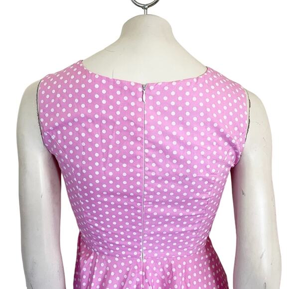 FIFTIES 50s CHIC Fit & Flare Sleeveless Pink and White Polkadot Dress SZ S - Picture 5 of 10